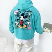 디즈니정품 남녀공용 귀여운 페이즐리 형광 미키마우스 프린트 봄 가을 오버핏 후드 티셔츠
