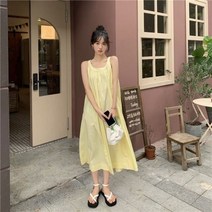 동남아원피스 드레스 여성 민소매 여름 솔리드 미디 o-넥 Y2K 청소년 L-3XL 비치 Vestidos 휴가 소프트 레트로 Koean 스타일 매일 트렌디 한