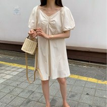 ROGBID 솔리드 소프트 퍼프소매 옆집 언니 느낌 원피스