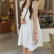 퐁순싸롱 프릴 민소매 나시 코튼 면 A라인 미니 원피스 SY