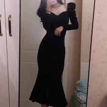가을 레이디 블랙 긴팔 원피스 고급감 슬림핏 어미 스커트