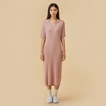 [JAJU/자주] 여 립 니트 반팔 원피스_핑크