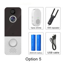 도어벨 차임벨 현관벨 T8 스마트 카메라 IP 1080P 아파트용 전화 IR 알람 무선 보안 인터폰 WIFI 비디오, 협동사, 블랙 옵션5, 미국 플러그