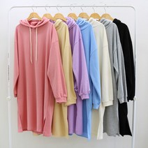 헤이뽀 / 크리미 편안한 루즈핏 옆트임 후드 롱 원피스 7컬러