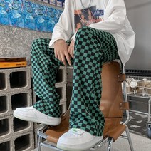 송민호 최우식 와이드 스트레이트 빈티지 체커보드 바지 팬츠