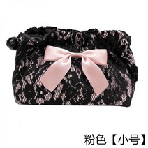레이스파우치 리본 메이크업 휴대용 포켓 화장품 프릴, 핑크색