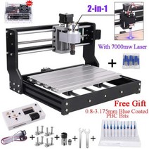 전문가용 CNC 3018 프로 PCB 밀링 머신 미니 DIY 우드 라우터 GRBL 레이저 조각 금속 블루 코팅 PBC 비트, 7W Laser+US Plug