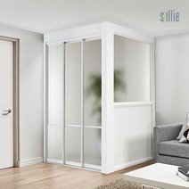 [솔리에] ㄱ자 3연동 파티션형 슬림도어 중문(디바이드형/1200~1500mm), 색상:화이트 / 유리:브론즈