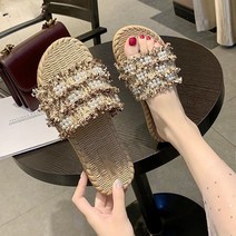 AURORNG 여름 플랫 진주 위빙슬리퍼 613