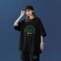 YAPOGI 2022 여름 여성 트레이닝 세트 레터링 데일리 배색 루즈핏 반바지 트레이닝복 세트