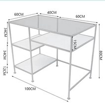 네일샵 테이블 네일아트 책상 철제 유리 네일 탁자, 3단 유리 화이트 100x60x80cm