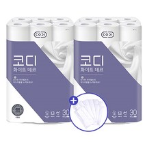 코디 화이트데코 25m 3겹 30롤 2팩 천연펄프+덴탈마스크 10매, 코디 화이트 데코 25m 3겹 30롤X2팩(60롤)