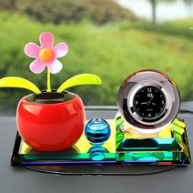 솔솔마켓 인테리어 엔틱소품 차량용 인형 감성 꽃병, 블루사과꽃+크리스탈시계(통향꽃)