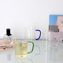 컬러 내열유리 포인트 손잡이 머그잔 420ml (3color), 핑크 420ml