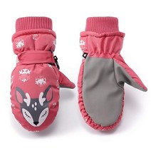 Flammi 아동용 겨울 스키 장갑 따뜻하고 푹신한 안감 스노우 장갑 방수 (레인디어-다크 핑크)