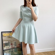 4color 미야 보트넥 5부 반팔 셔링 플레어 미니원피스
