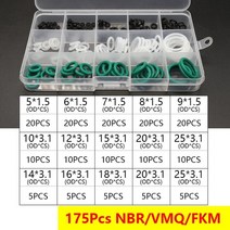 박스형 vmq nbr fkm o 링 세트 고무 와셔 씰 구색 레드블랙그린 o-링 씰 자동차 개스킷 용 세트, 175개 nbr wvmq fkm