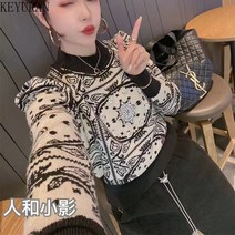 루프탑텐트 차량용텐트빈티지 자카드 풀오버 스웨터 여성용 2022 신제품 러프 긴 소매 탑 비딩 니트 점퍼, 01 Long Sleeve_01 싱글 사이즈