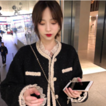 라페나 여자 여성 봄 가을 빅사이즈 루즈핏 레이스포인트 노카라 트위드자켓