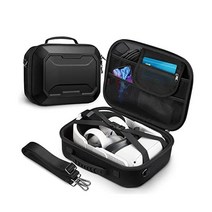 FINPAC 세미하드 여행 휴대용 케이스 for Quest 2 VR 헤드셋 보관가방 터치 컨트롤러 엘리트 스트랩 어댑터 충전케이블 (Black)