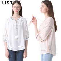 리스트 넥라인 에스닉 자수 블라우스