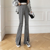 드레이프 맥시 팬츠 금 년 바둑판 격자 여성 봄가을 트임 세미 부츠컷 와이드 루즈핏 드롭 빅진 긴바지 4468389358