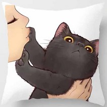 재미 있은 사랑 키스 고양이 베개 케이스 소파 인테리어 홈 장식 거실 침대 의자 45x45 에 대한 귀여운 검, 04 4_03 50*50cm