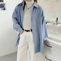여자 스타 일리 쉬한 코듀로이 오버핏 남방 롱 셔츠 코디 4VI 여성 블라우스 아우터 봄 루즈핏 박스핏