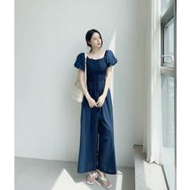 러블리아미에 / 아미에 /볼륨 오프숄더 스모크 린넨와이드 점프수트