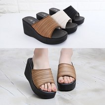 런슈즈 (국산) 7cm 주름 셔링 웨지 통굽 여성 사무실 슬리퍼