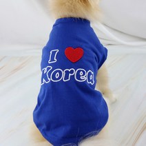 아이러브코리아 반팔 티셔츠 대형견 포메라이안 프렌치불독 푸들 여름 옷 S 2XL, 블루