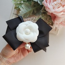 (black line)까멜리아큰꽃 포인트 50미리 고급북골 사선리본자동핀(자체제작)