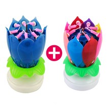 생일축하파티 멜로디 회전 연꽃초 생일초 블루+핑크, 블루+무지개