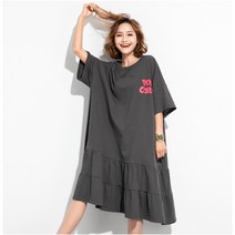 쇼매인 주름 박스핏 루즈핏 반팔 롱원피스 오버핏 빅사이즈 여성 원피스