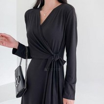 옷자락 [옷자락] 여자 져지 랩스타일 리본 A라인 등원룩 긴팔 원피스
