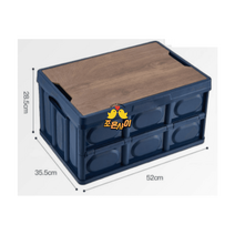 캠핑용폴딩박스 우드상판 접이식 수납 정리함 대용량 수납박스 테이블 캠핑, 야외 수납 테이블 무방수 가방, 56L 라지네이비