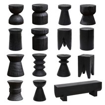 탄화목 디자인 1인 의자 인테리어 거실 사이드 테이블, H 타입 카본 블랙 32X32X45