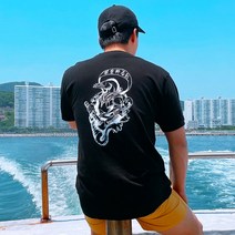어복충만 낚시의류 낚시복 루어 앵글러 시원한 면 반팔 티 갈치 디자인 티셔츠, 블랙, 2XL