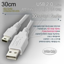 [KT알파쇼핑]USB 2.0 A-Mini 미니 5P M-M 화이트 케이블 30CM, 1