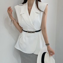 [랜덤플레이] 오피스룩 더블 버튼 민소매 블레이저 조끼