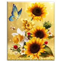 FASEN diy보석십자수 캔버스 형액자 세트 40cm x 50cm, AYW-3푸른 나비 해바라기 2