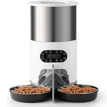 고양이자율급식 스마트 앱 자동 애완 동물 피더 자동 와 개 슬로우 푸드 디스펜서 스테인레스 스틸 그릇 기록 타이밍 제어 먹이, 더블 볼 와이파이 없음, 미국 사양, 3리터