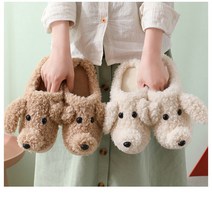 푸들 강아지 캐릭터 슬리퍼 귀여운 사무실 기숙사 실내화 털슬리퍼 방한슬리퍼, 베이지