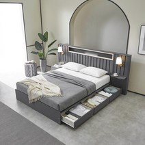 TP884 LED조명 원목 서랍 수납형 라지킹 침대 GH501-1, 사이드패널(패널+협탁)추가 2EA, 라이트그레이