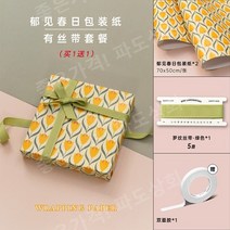 튤립 꽃 체크무늬 종이 디자인 포장지 생일 고급지 선물 상자 포장지 3종 유러피안 인쇄지, [2장] 튤립포장지 + 리본 50x70cm