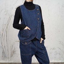 벅시루 여성 라운딩 단추 청 조끼