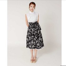선데이한복 예쁜 투톤 블랙앤화이트 면 롱치마 (블랙) 생활한복