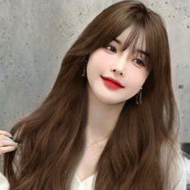 LUMANOKI 여성 롱 웨이브 통가발 55cm+가발망+가발거치대 세트, 라이트 브라운