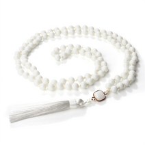 차량용염주 108염주 불교묵주 새로운 패션 수제 라운드 비즈 목걸이 남성용 6mm8mm 블랙 샤이니 스톤 술 매력 목걸이 여성용 보석 말라, 8mm 흰색-1