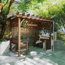 오두막 공원 원두막 정원 정자 야외 파고라 나무, D 길이 3m x 폭 1.7m  더블 의자